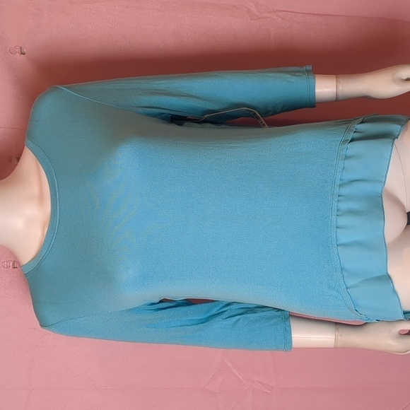 Tribal Aquawave Blue 3/4 Sleeve Ribbed Top with Split Flowy Back size Medium - Picture 1 of 5